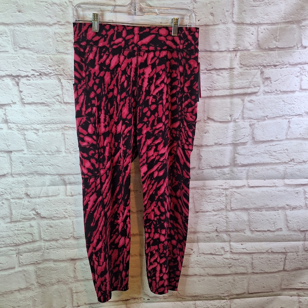 NWT Popfit Leggings XL POCKETS Crop Hot Pink Black